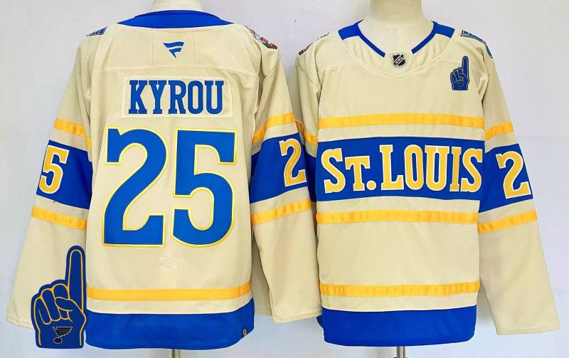 Men St.Louis Blues #25 Kyrou Cream Fanatics 2025 NHL Jersey style 1->st.louis blues->NHL Jersey